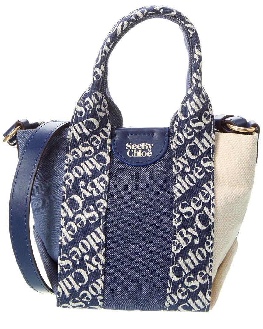 See By Chloé Laetizia Mini Canvas & Leather Tote in Blue | Lyst