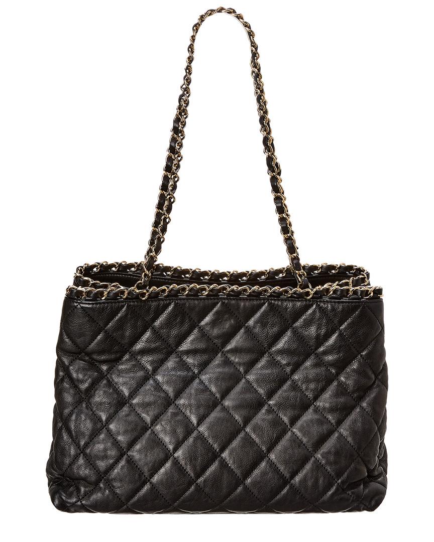 Chanel Black Quilted Lambskin Leather Chain Me Tote