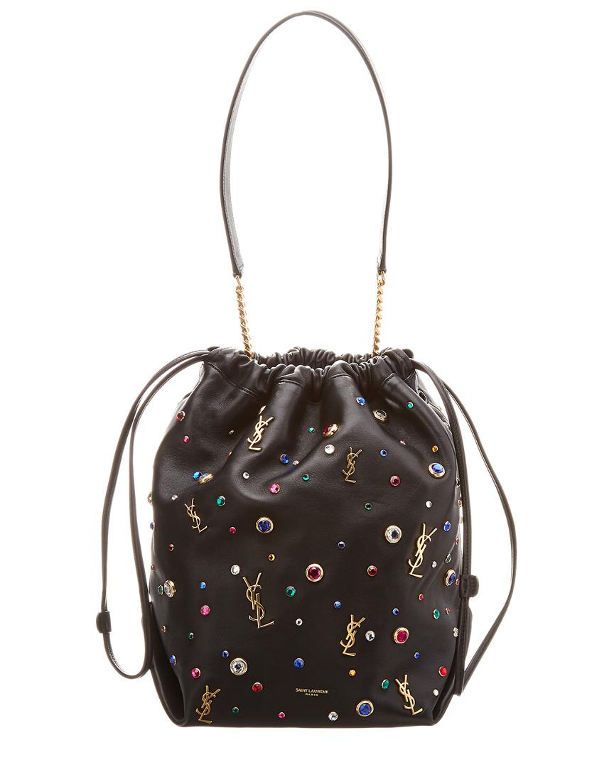 Saint Laurent Teddy Charms Leather Drawstring Bucket Bag In Black Lyst