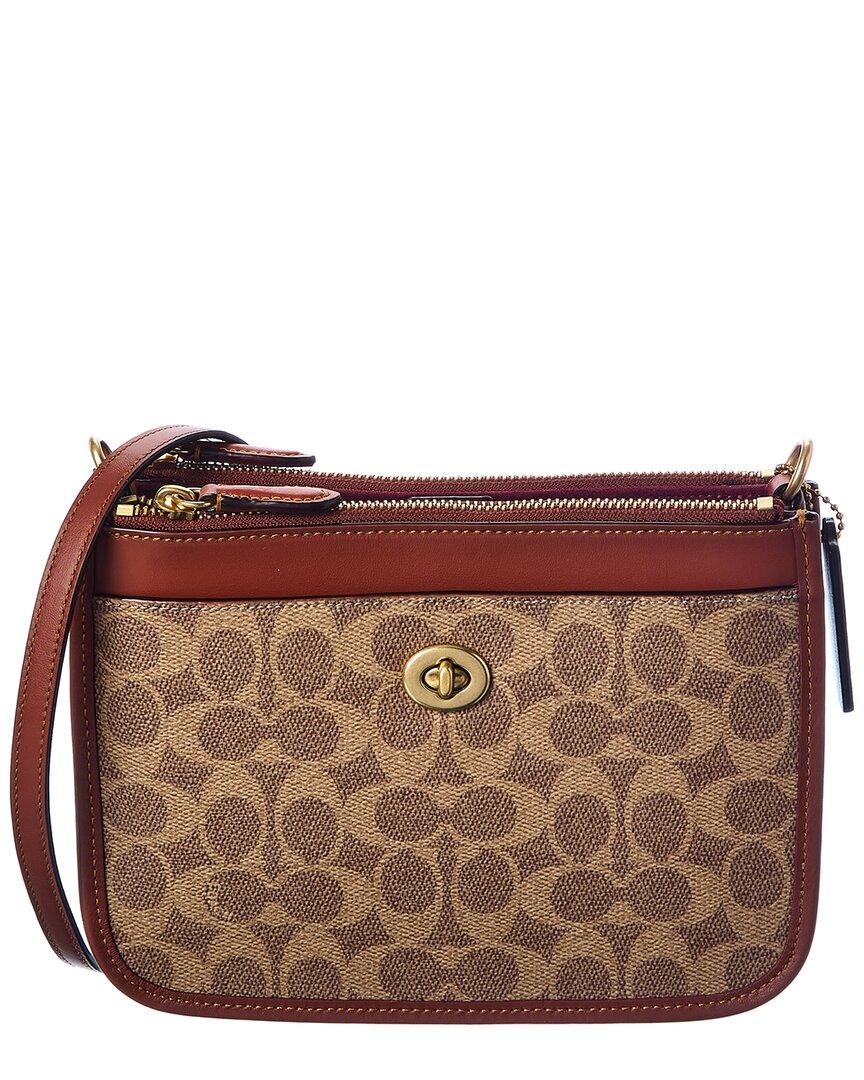 COACH Slim Turnlock Coated Canvas & Leather Crossbody in Brown Lyst