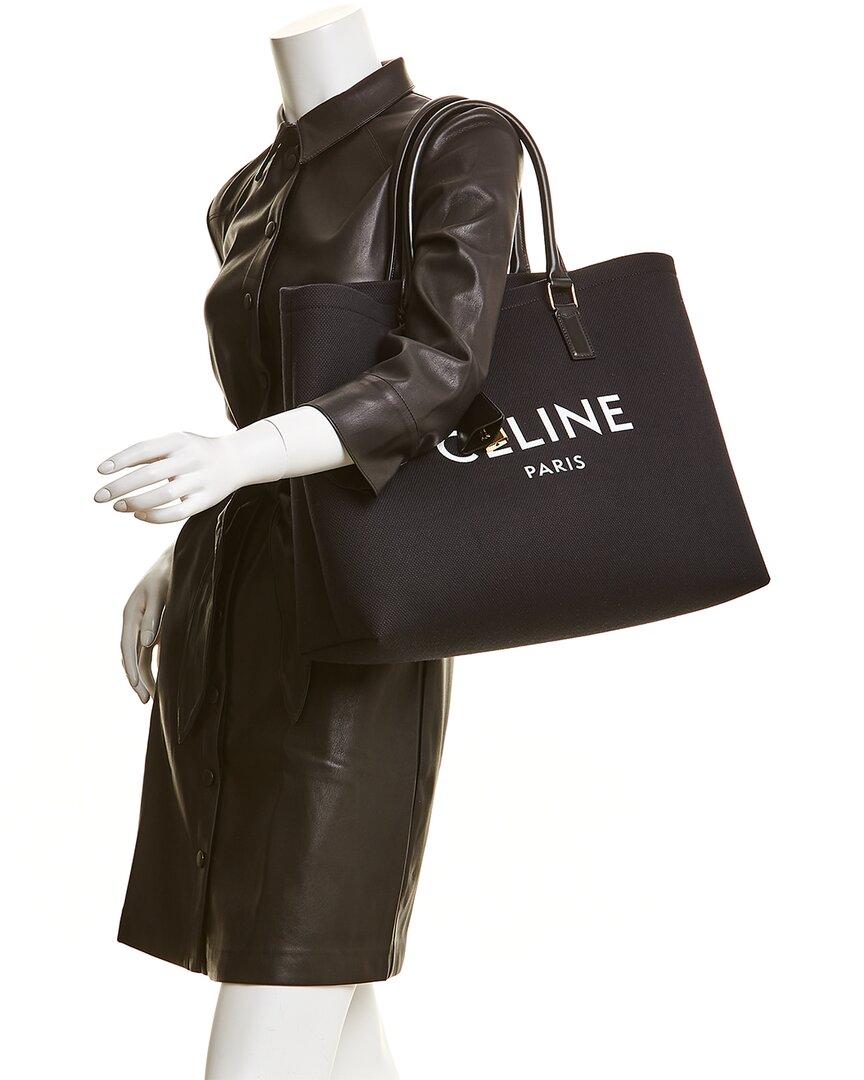 Celine White Canvas Leather Horizontal Cabas Tote Bag Celine