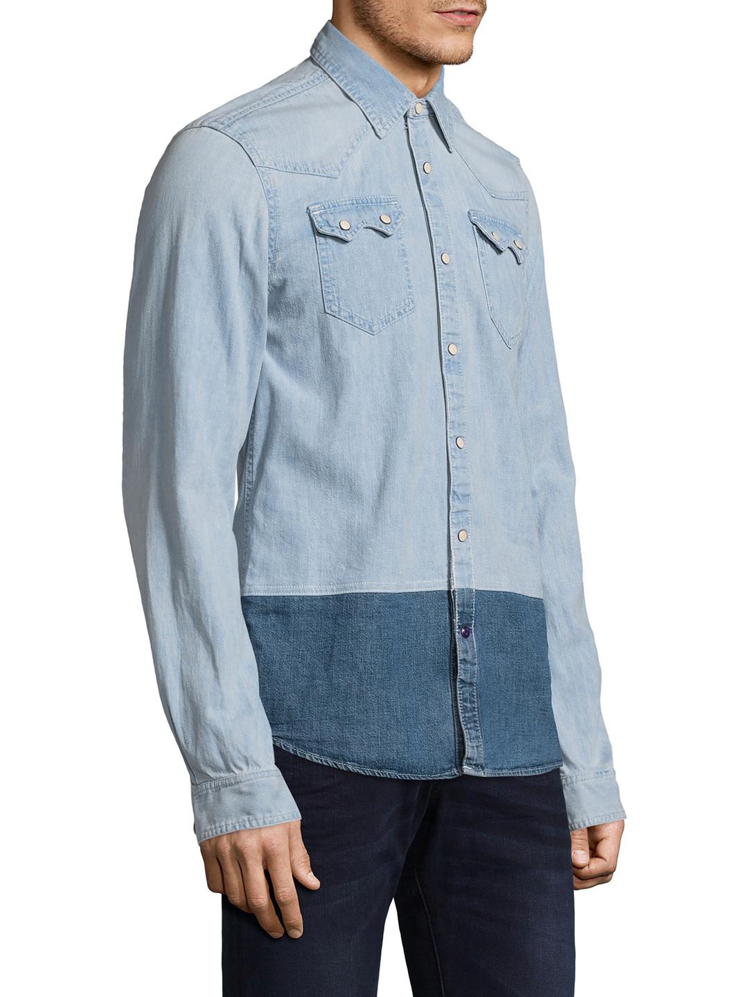 Scotch /& Soda Mens AMS Blauw Sawtooth Shirt in Seasonal Washes