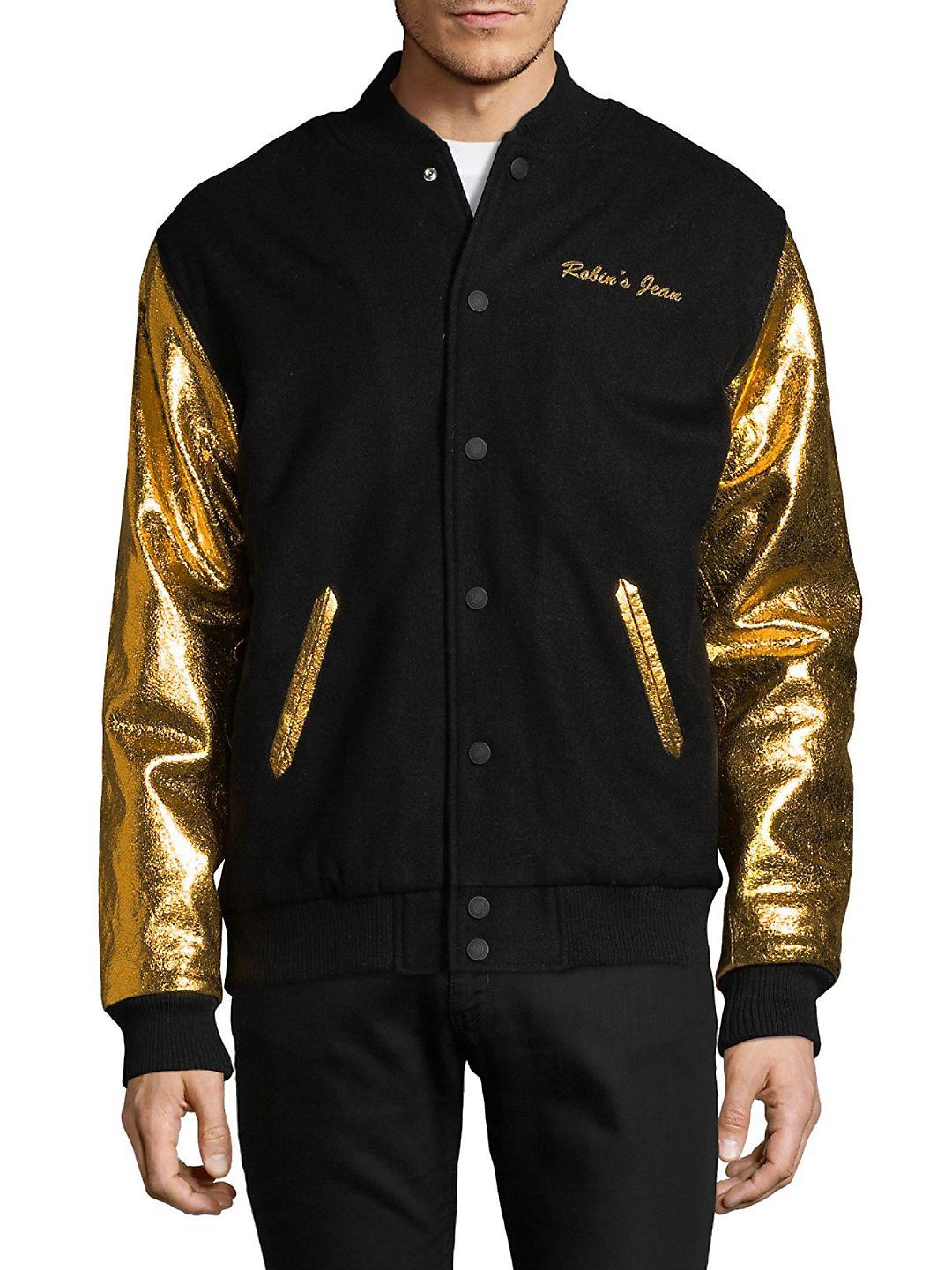 Leather Rib-trimmed Varsity Jacket 