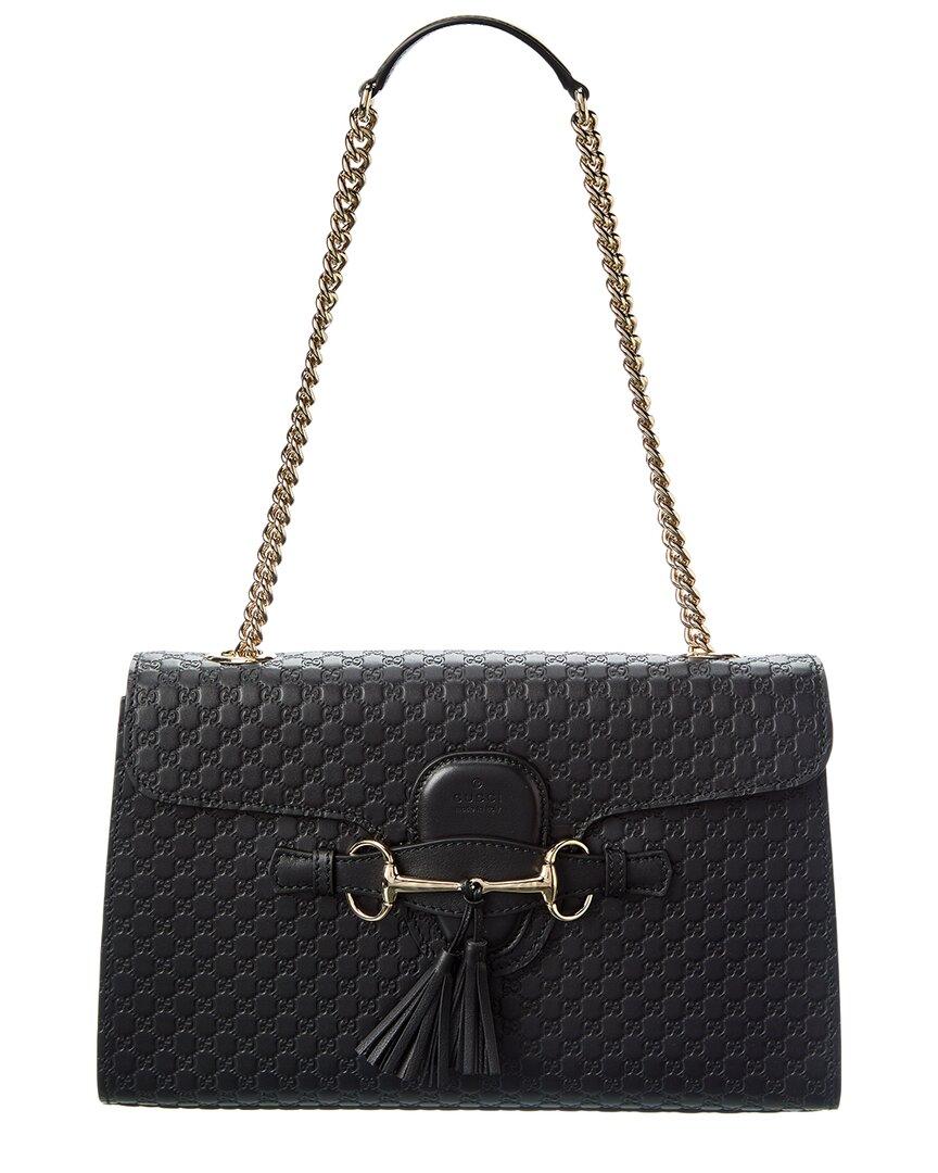 Gucci Microssima Leather Shoulder Bag in Black | Lyst