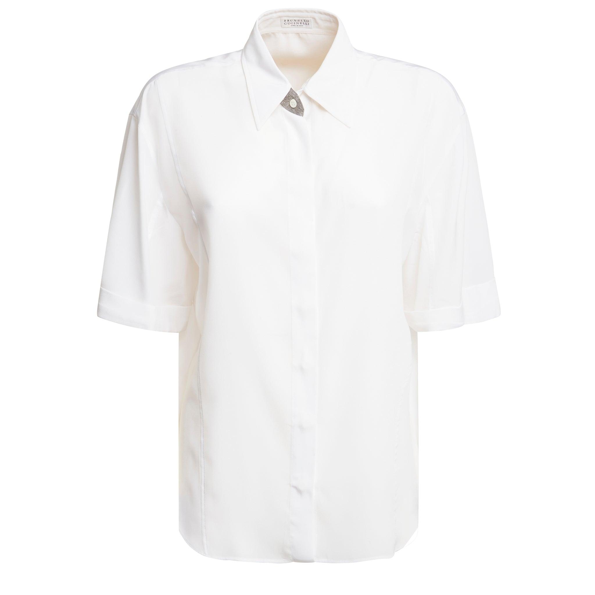 Brunello Cucinelli Camicia In Seta Bianca in White | Lyst