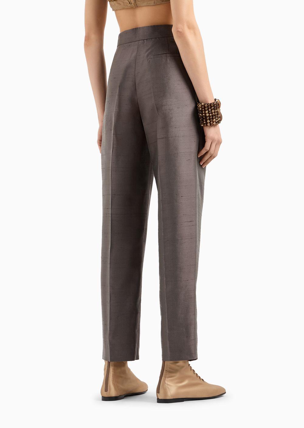 Giorgio Armani Double-pleat, Silk-shantung Trousers in Brown