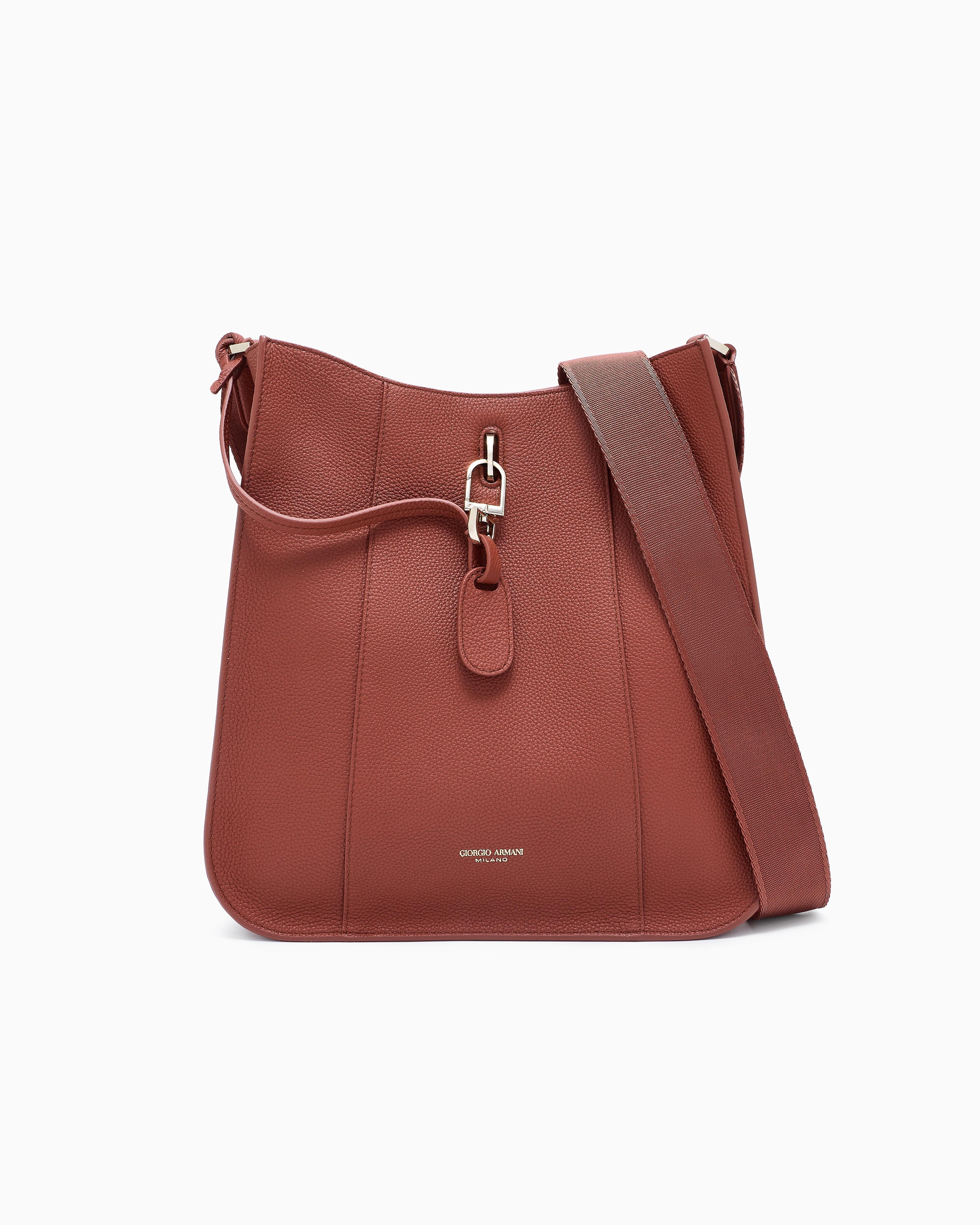 Giorgio Armani Pebbled Leather Shoulder Bag in Red | Lyst UK