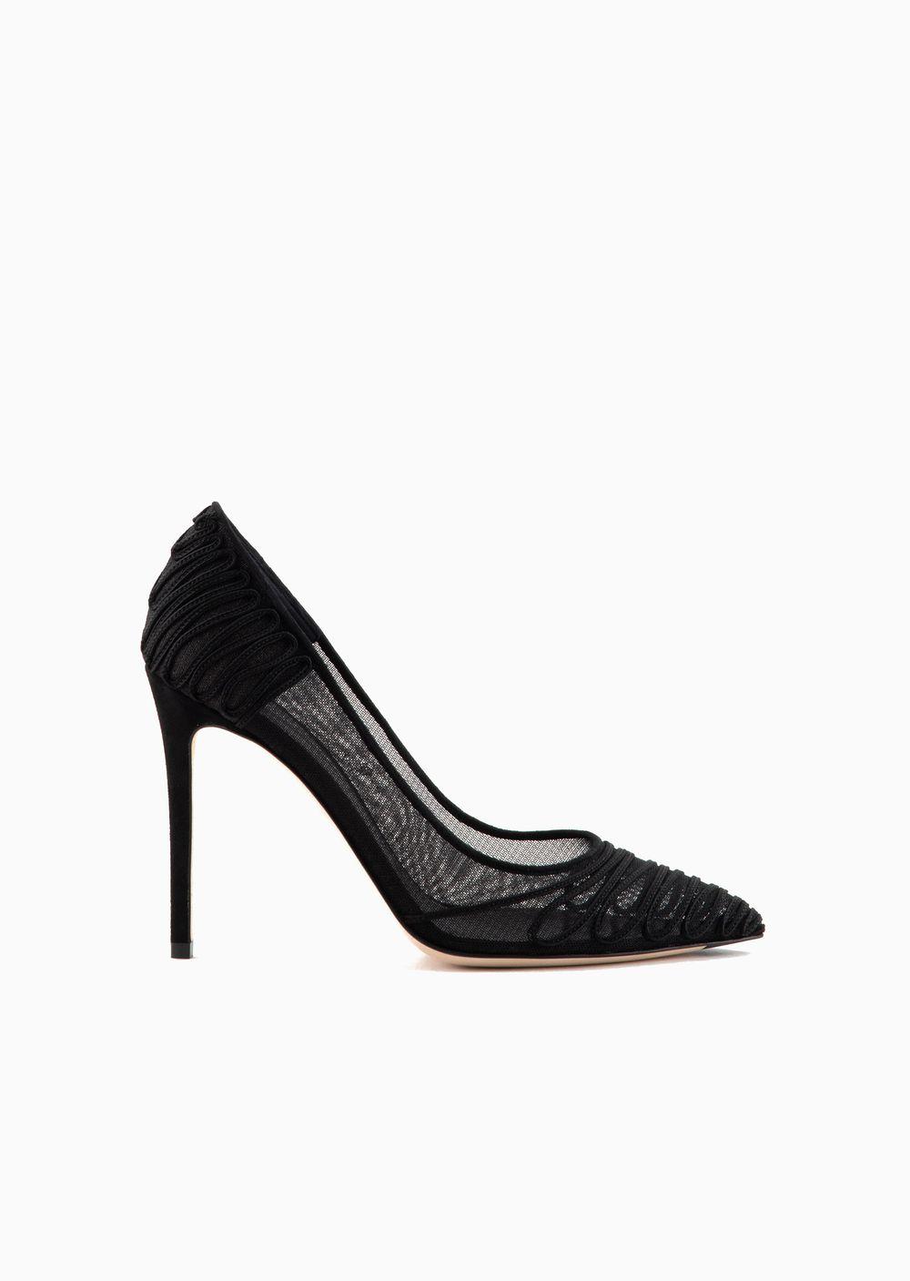 Giorgio Armani Tulle Court Shoes With Suede Embroidery in Black