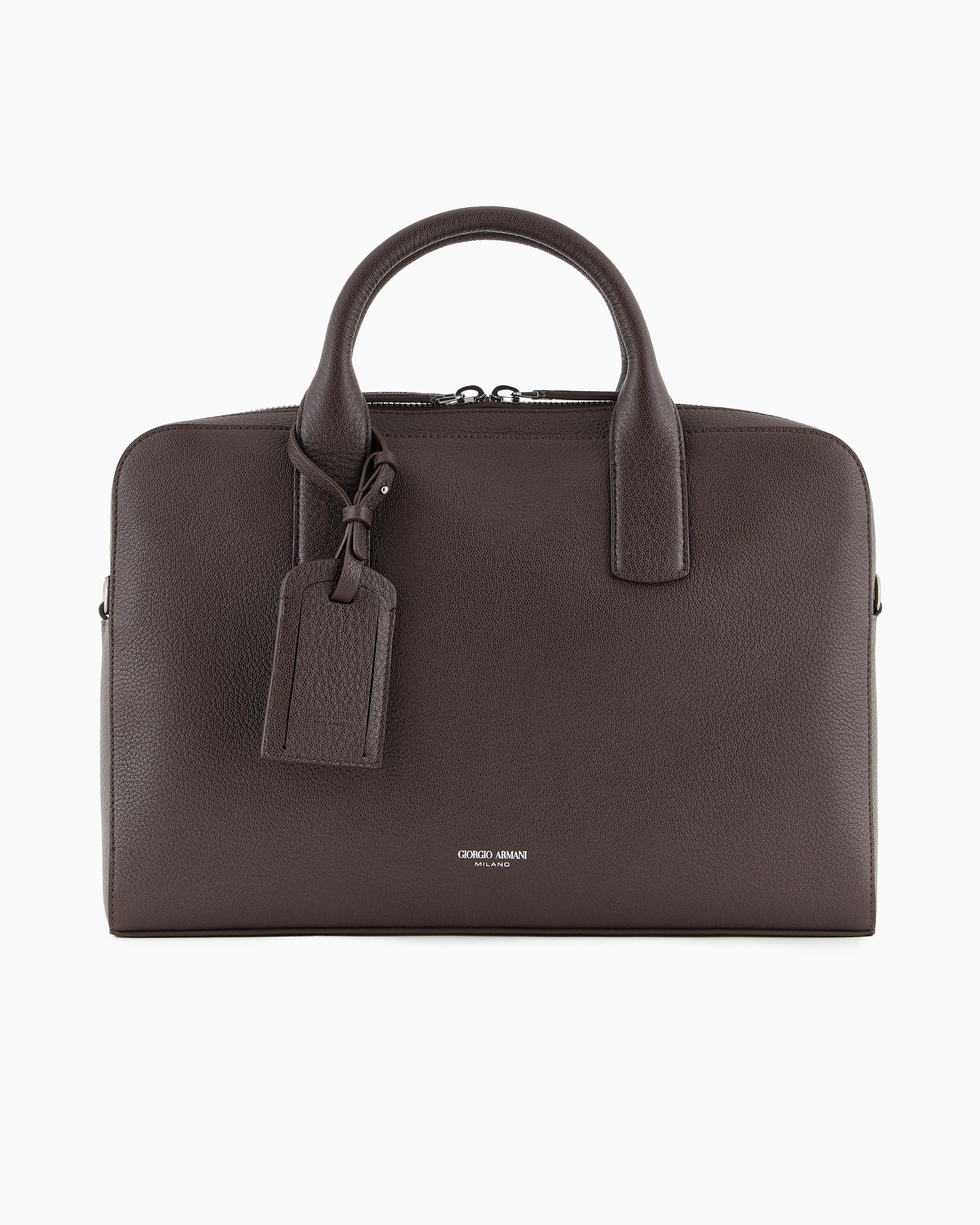 Giorgio Armani Pebbled Leather Briefcase in Brown for Men Lyst UK