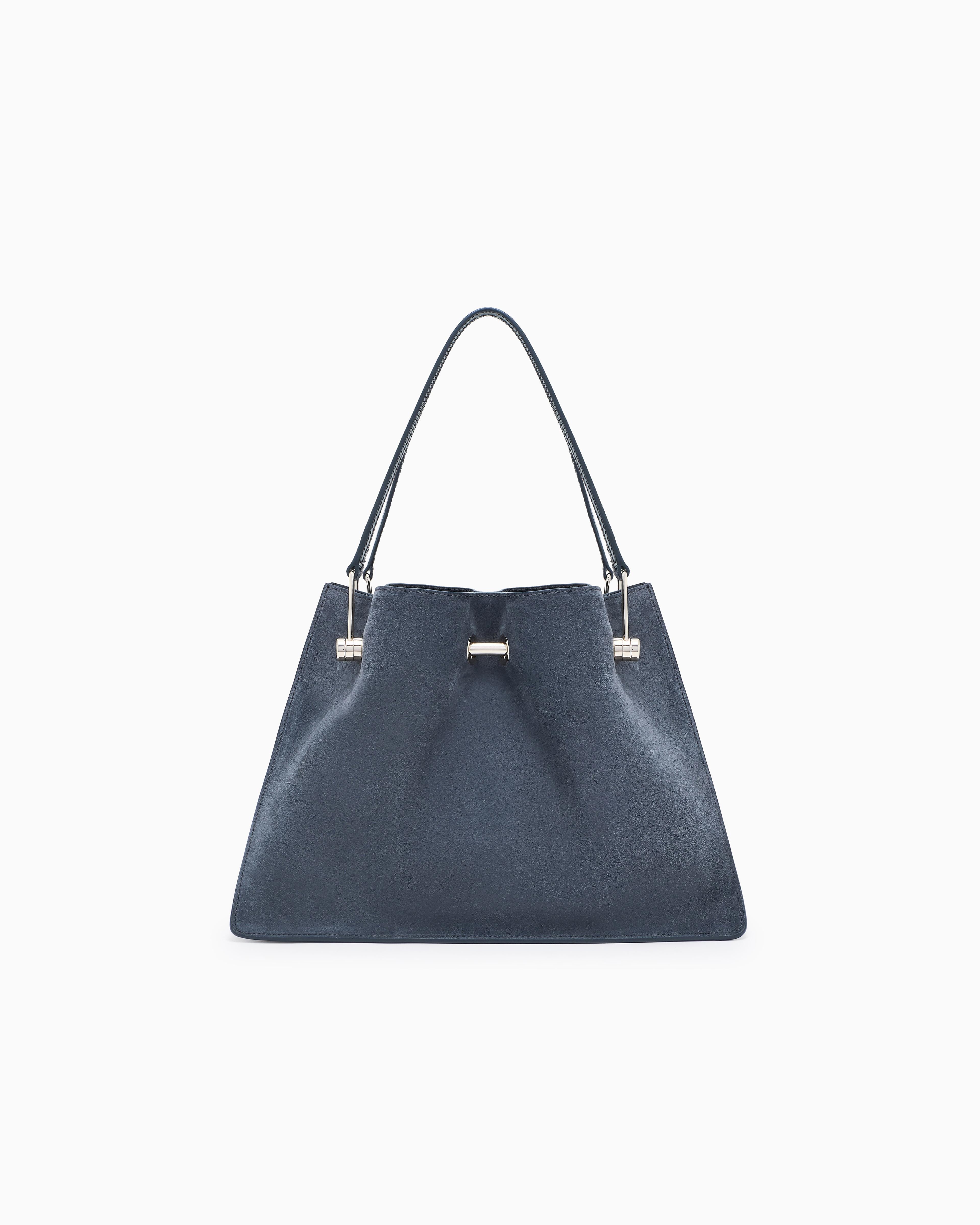 Giorgio Armani Suede Bag With A Metal Bar And Leather Handles in 