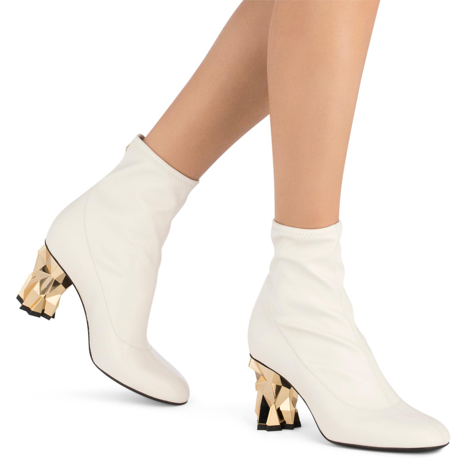Giuseppe Zanotti Leather Gold Heel Ankle Boots in White - Lyst