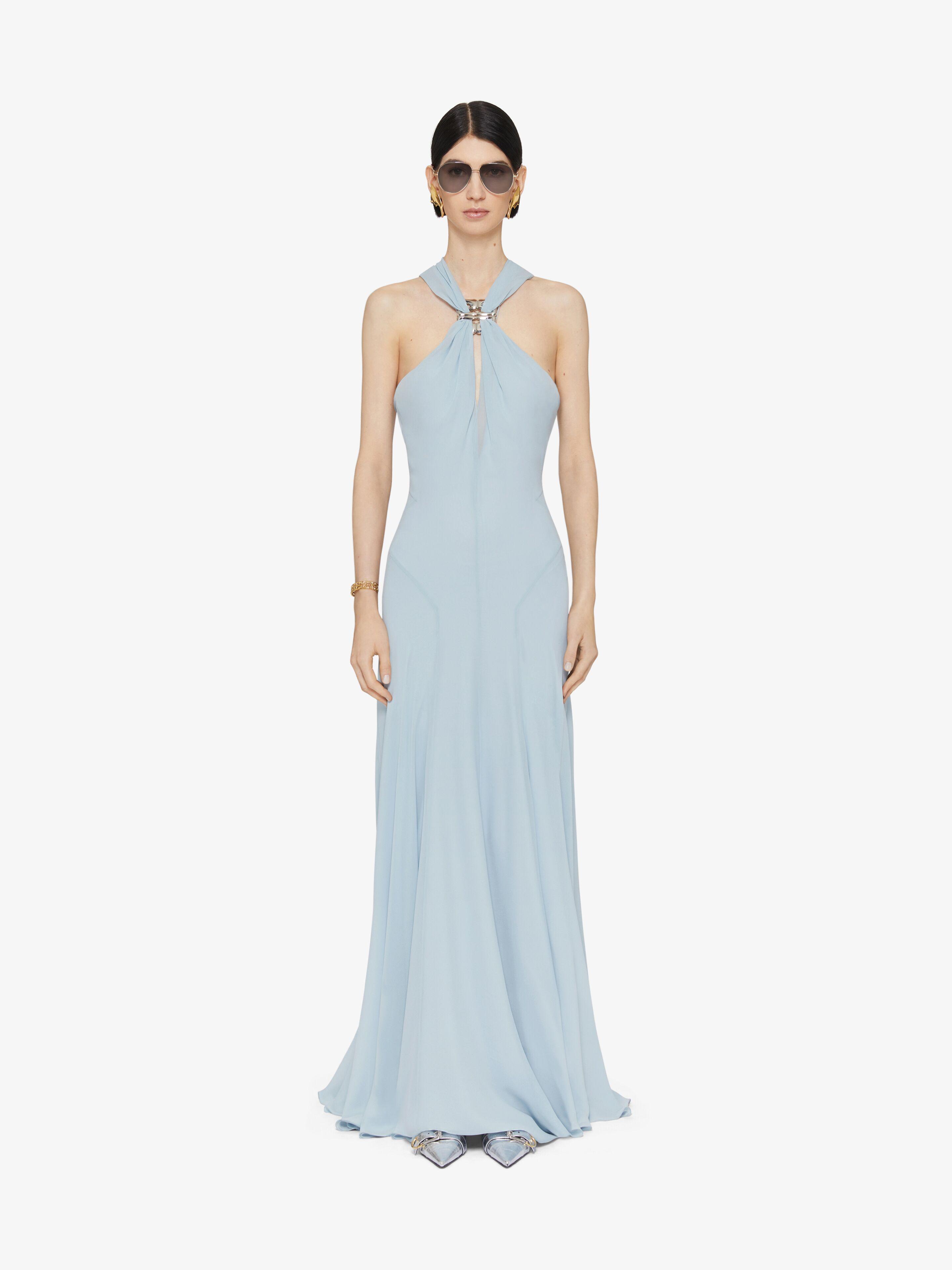 パーティードレス GIVENCHY BW21LE 30XH 499 Dresses Blue Givenchy Evening Dress In Silk With 4g Liquid Detail in Blue