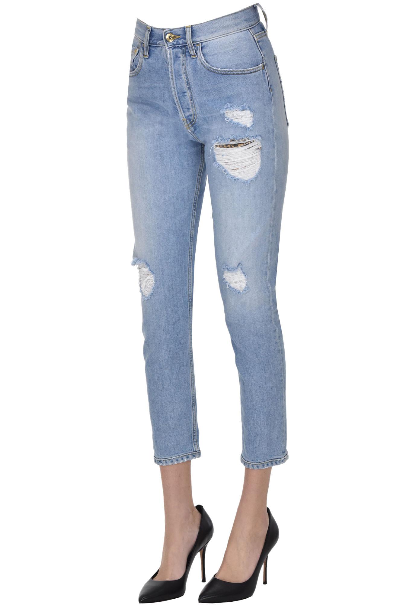 CYCLE Denim Cropped Destroyed Jeans in Light Denim (Blue) - Lyst