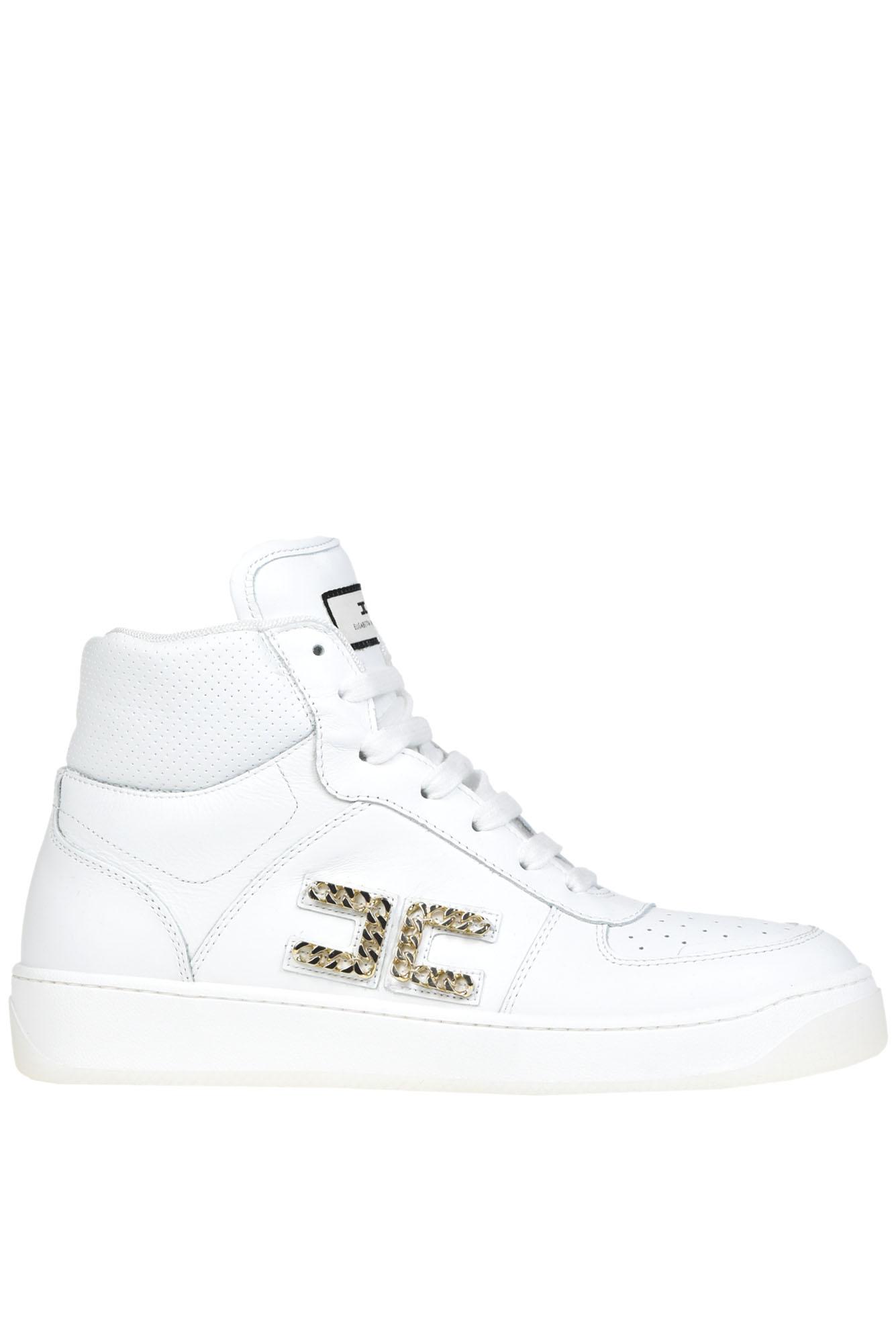 Elisabetta Franchi Leather High Top Sneakers in White | Lyst