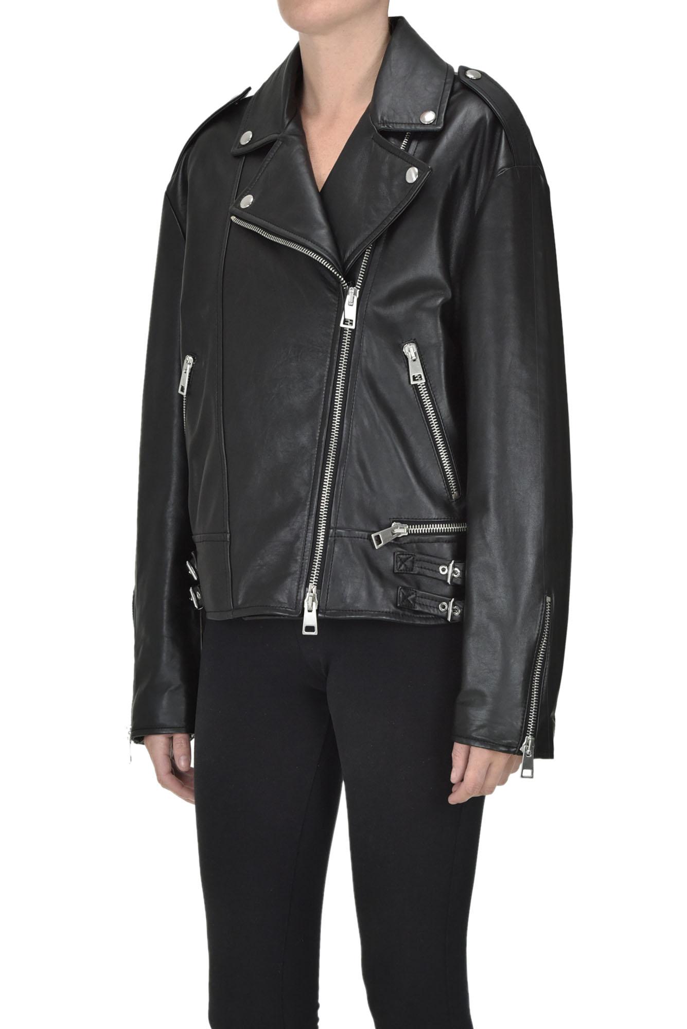 Sportmax Tonio Leather Biker Jacket in Black | Lyst