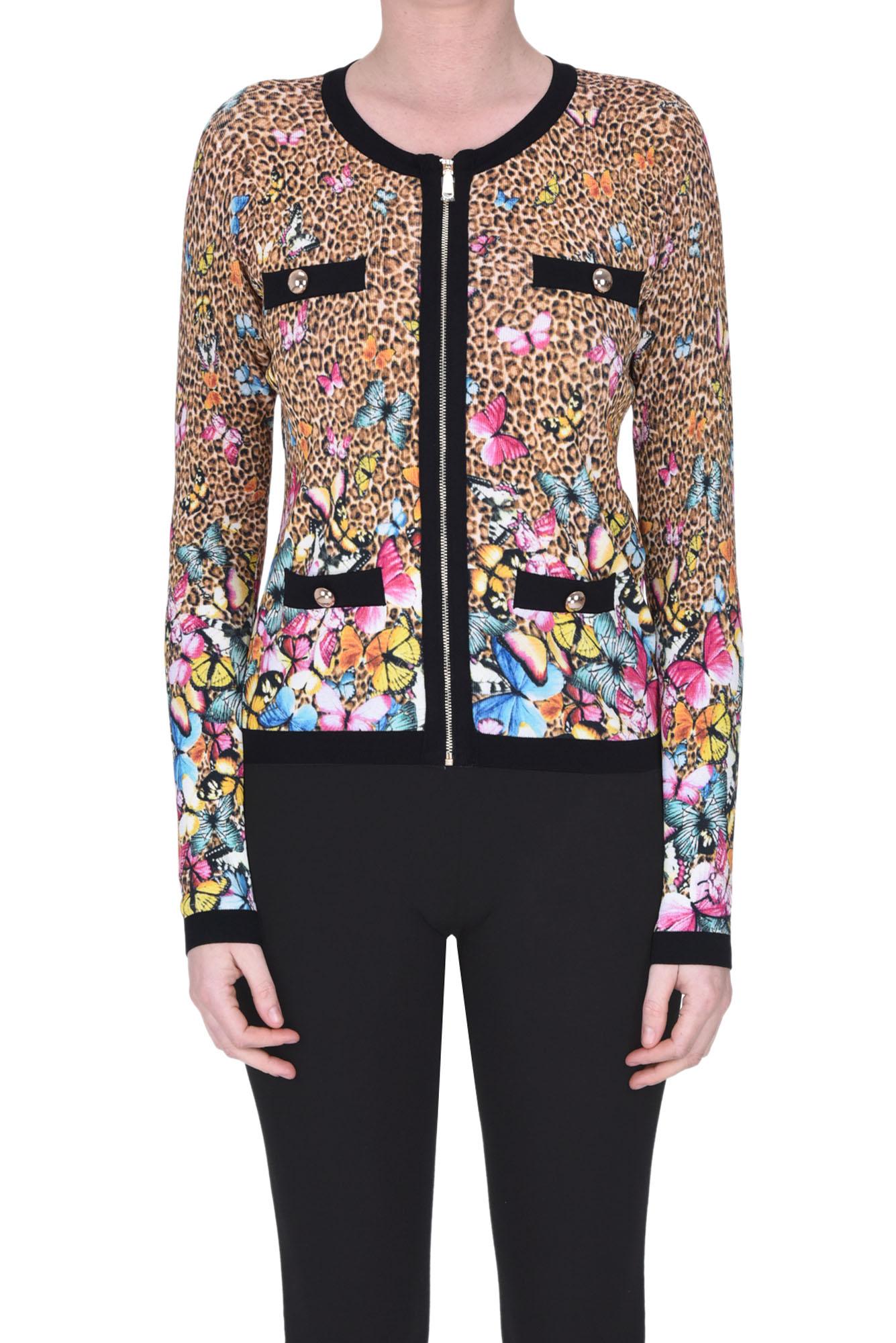 Blugirl rose-print lurex-trim cardigan - Pink