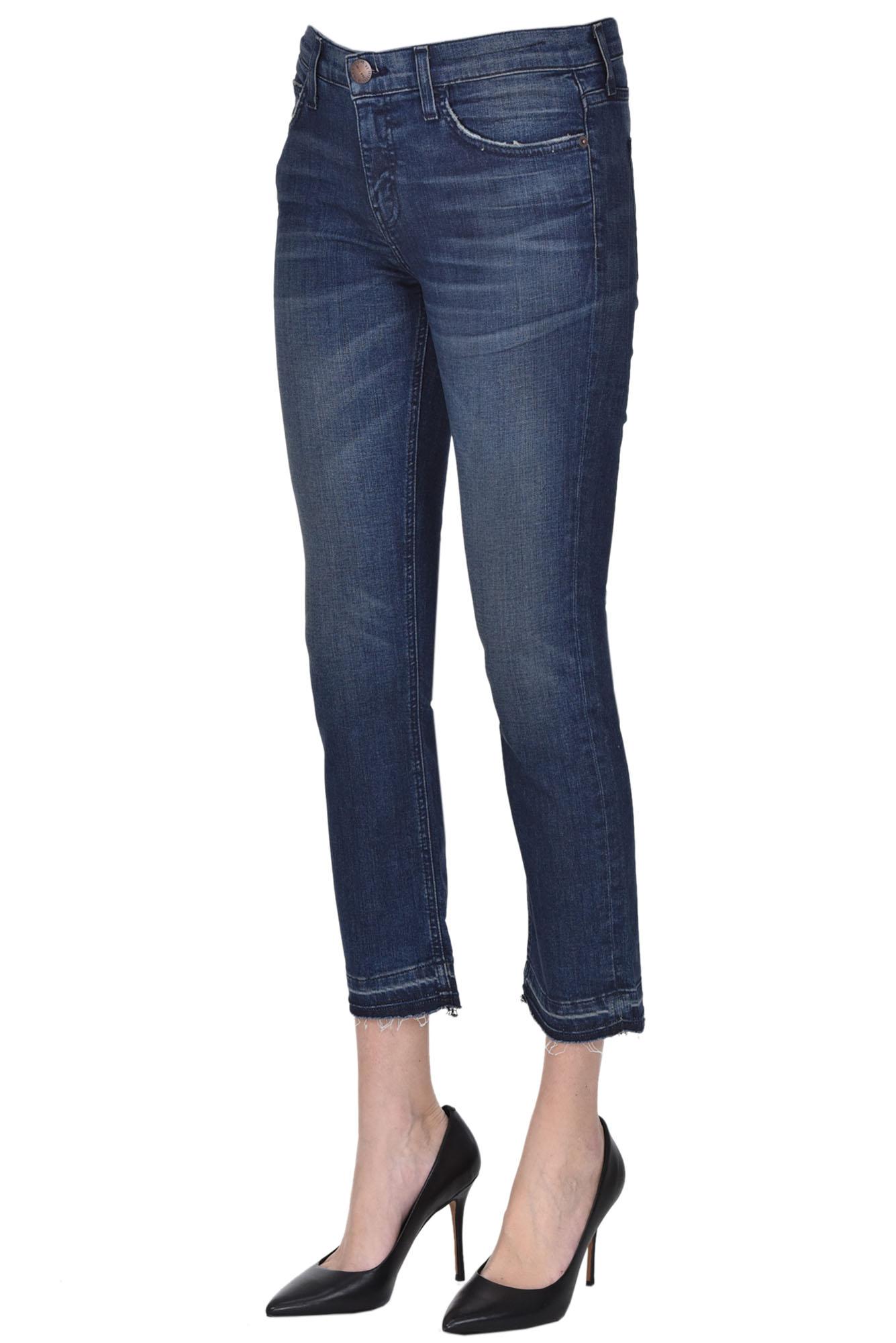 Current/Elliott The Cropped Straight Jeans in Blue | Lyst