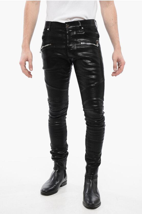 biker trousers balmain leather pants mens