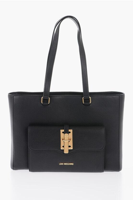 Moschino Love Faux Leather Tote Bag With Golden Details in Black