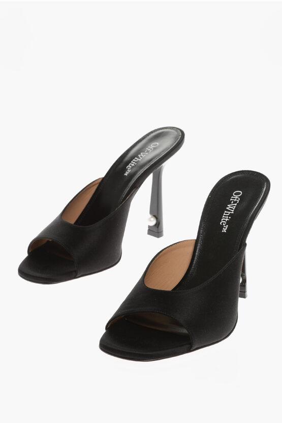 ＊OFF WHITE＊ Pop Lollipop Satin Mules Off-White Pop Lollipop Pointed-Toe Satin Heeled Mules in