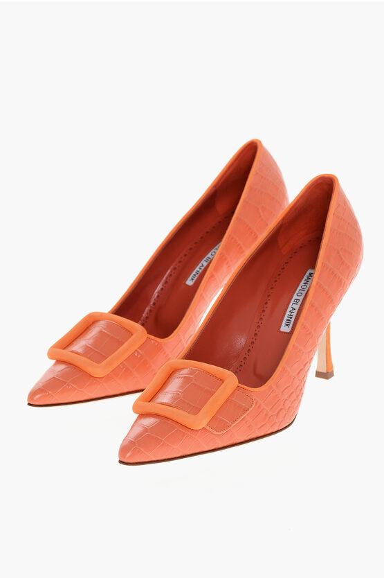 Manolo Blahnik Embossed Leather Maysalepump Pumps With Front