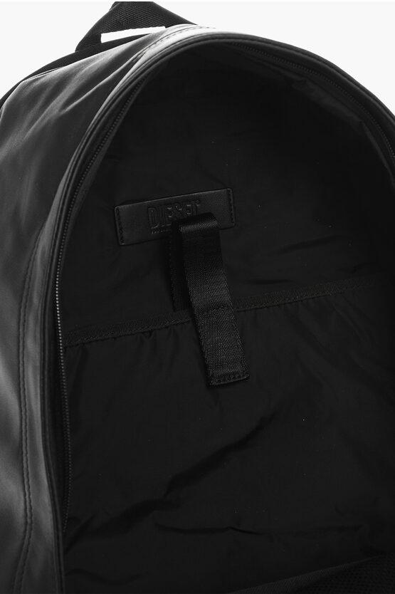 DIESEL Solid Color Leather And Fabric Rave Backpack in Black for