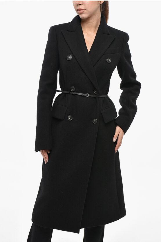 Max Mara Sportmax Double-Breasted Cashmere Blend Coat in Black