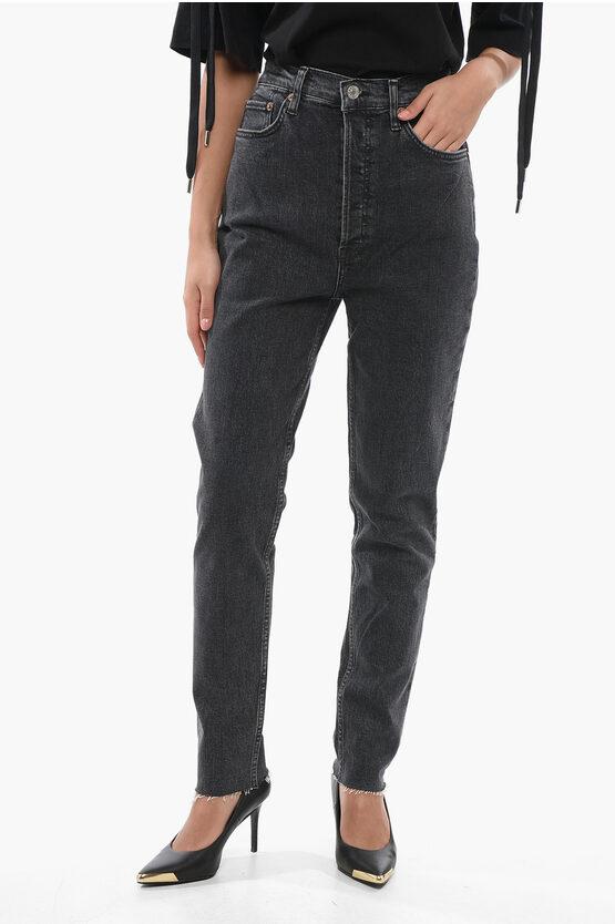 RE/DONE Frayed Hem Dark Wash Skinny Fit Jeans 15Cm in Black Lyst UK