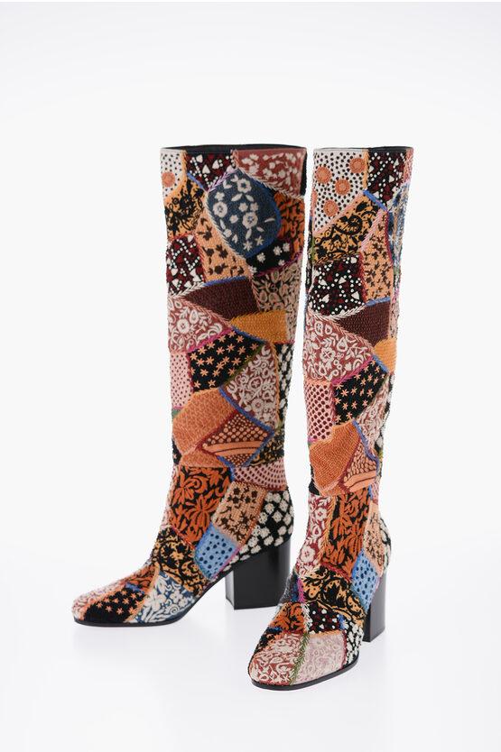 Dior Patchwirk Effect Embroidery Age Knee High Boots Heel 7 C in White Lyst UK