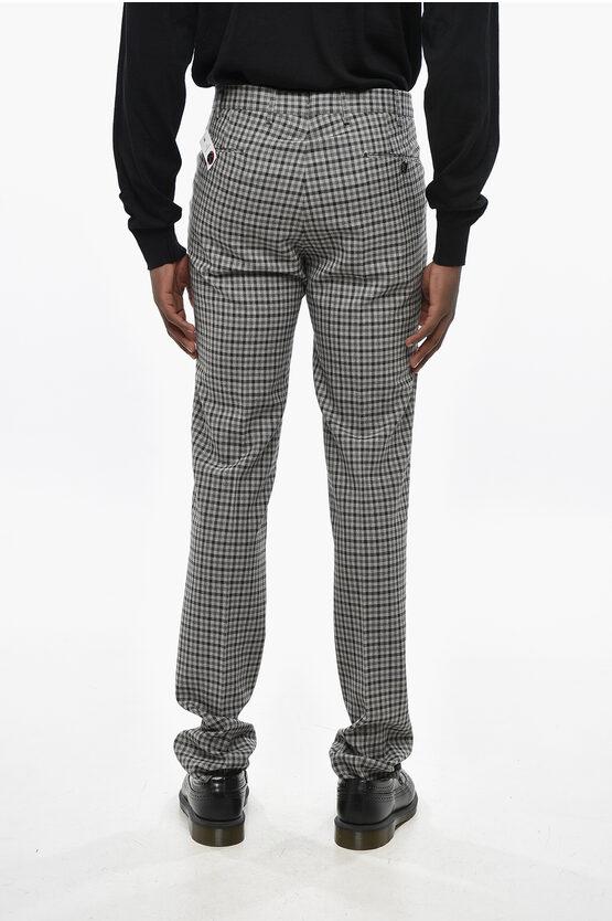 PT01 Checked Virgin Wool Super Slim Fit Pants in Grey for Men