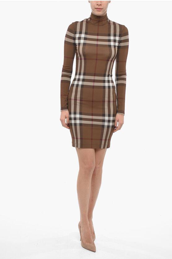 Burberry Jersey Midi Dress With Tartan Pattern Lyst UK