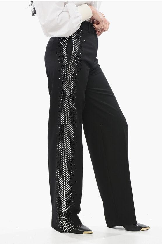 The Attico Jagger Wide-Leg Pants With Rhinestones in Black Lyst UK
