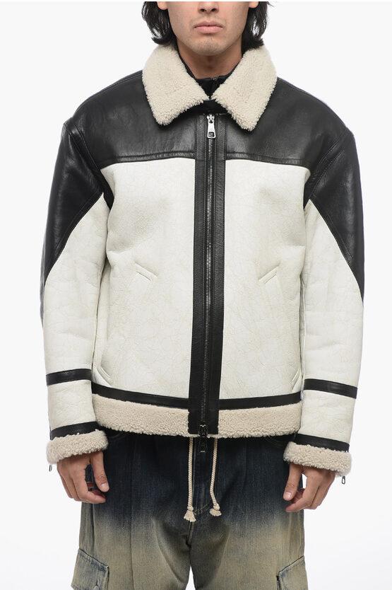 Neil Barrett Slim Curly Cracked Sheepskin Jacket in Grey for