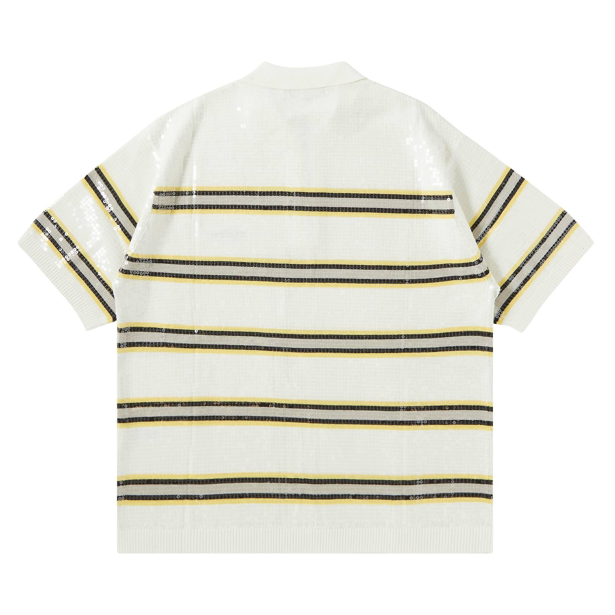 L supreme Sequin Stripe Zip Polo white | hartwellspremium.com