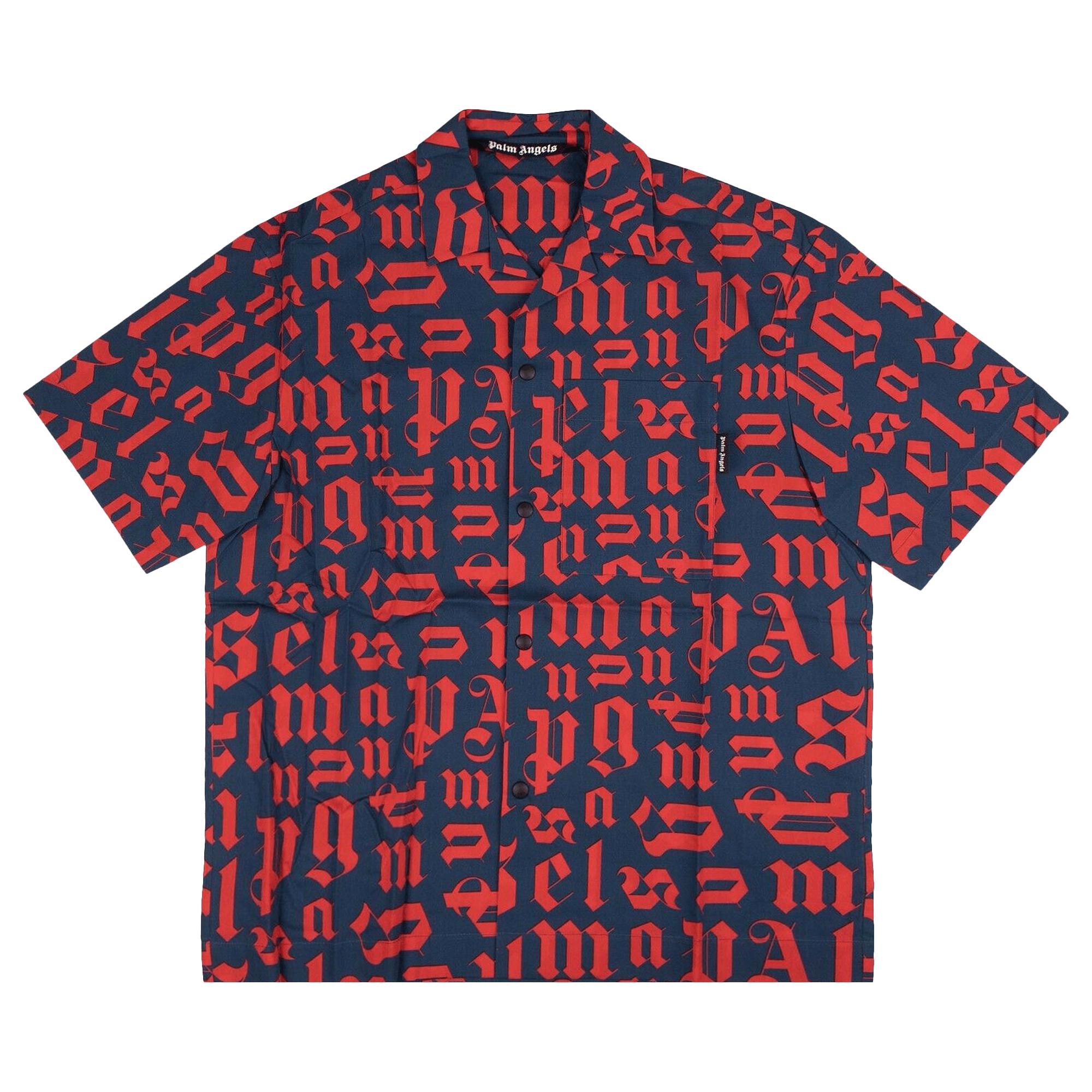 Palm Angels Logo Short-sleeve Button Down 'navy/red' for Men | Lyst