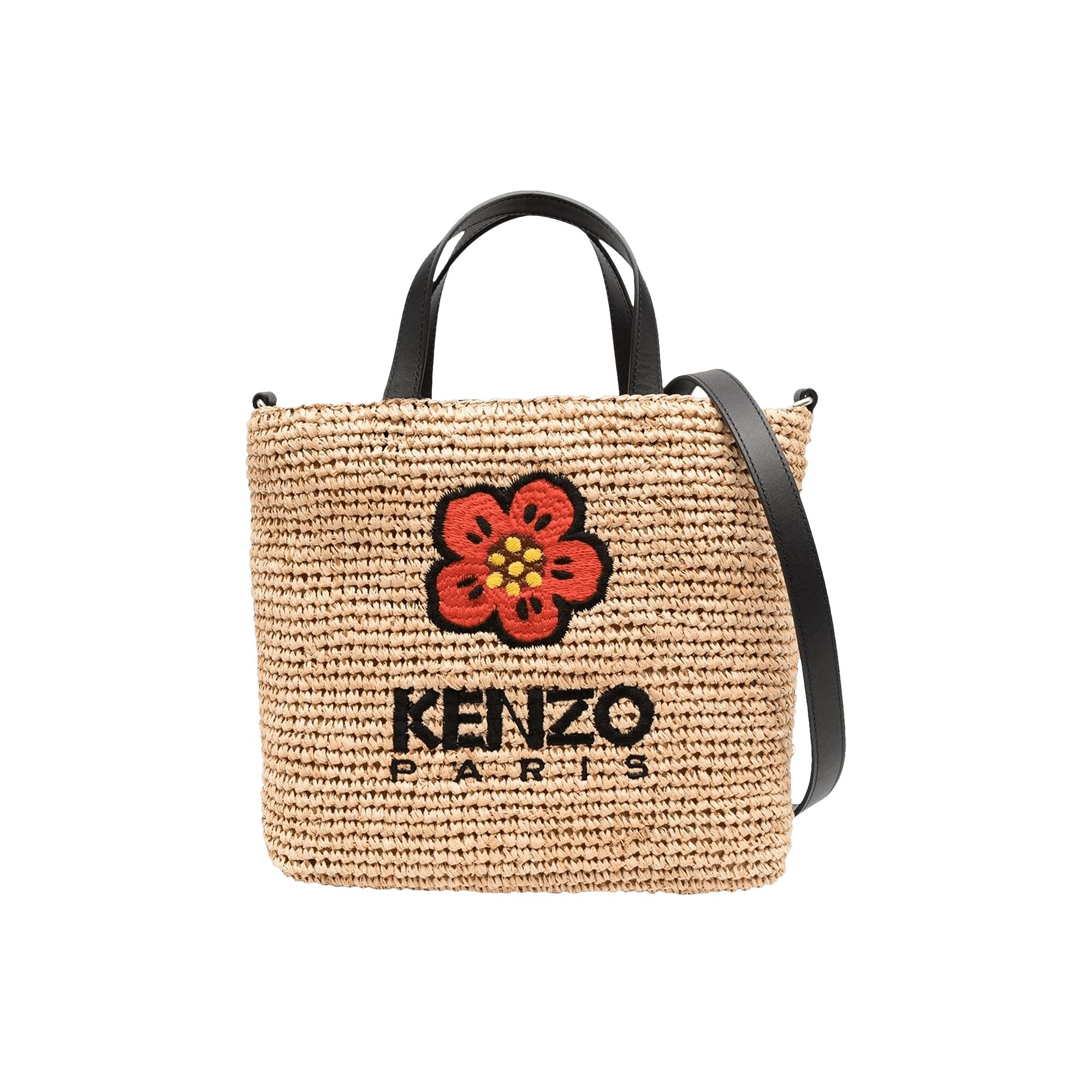 KENZO Small Raffia Tote Bag 'black' in Natural Lyst