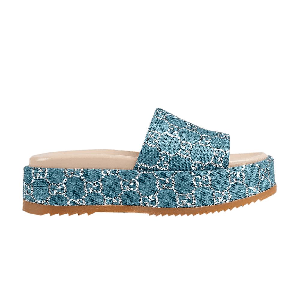 Gucci GG Lame Flatform Slide Sandal 'blue' | Lyst