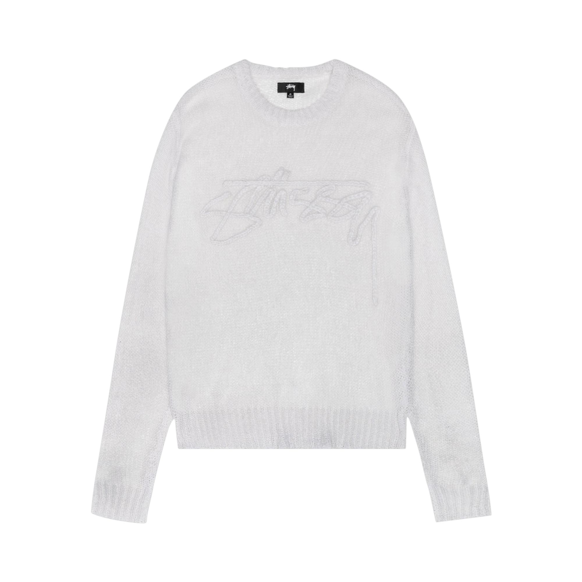 Stussy Men's White Loose Knit Logo Sweater 'bone'