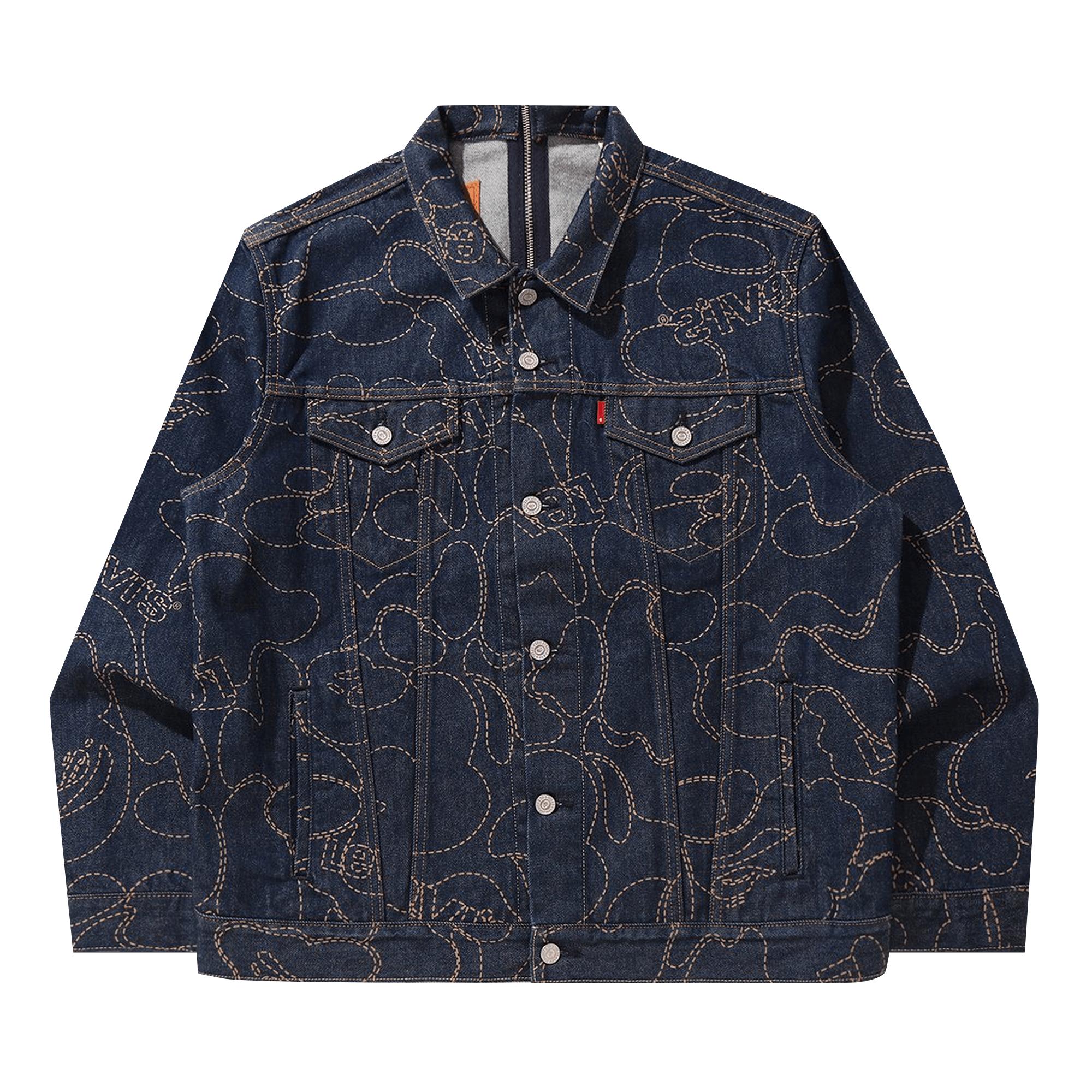 A Bathing Ape X Levi's Camo Trucker Jacket 'navy/indigo' in Blue for
