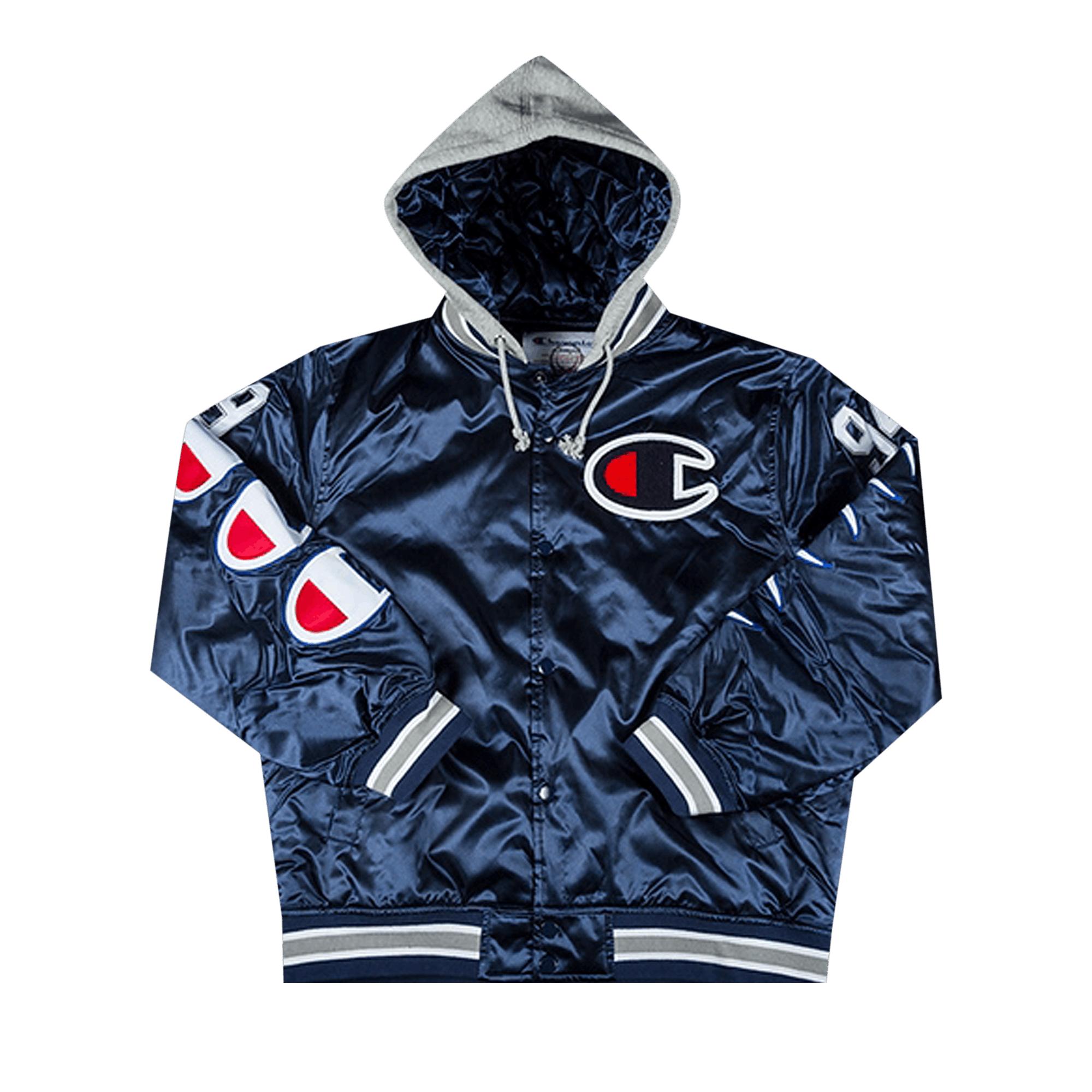 Supreme X Champion Hooded Satin Varsity Jacket 'navy' in Blue for Men | Lyst