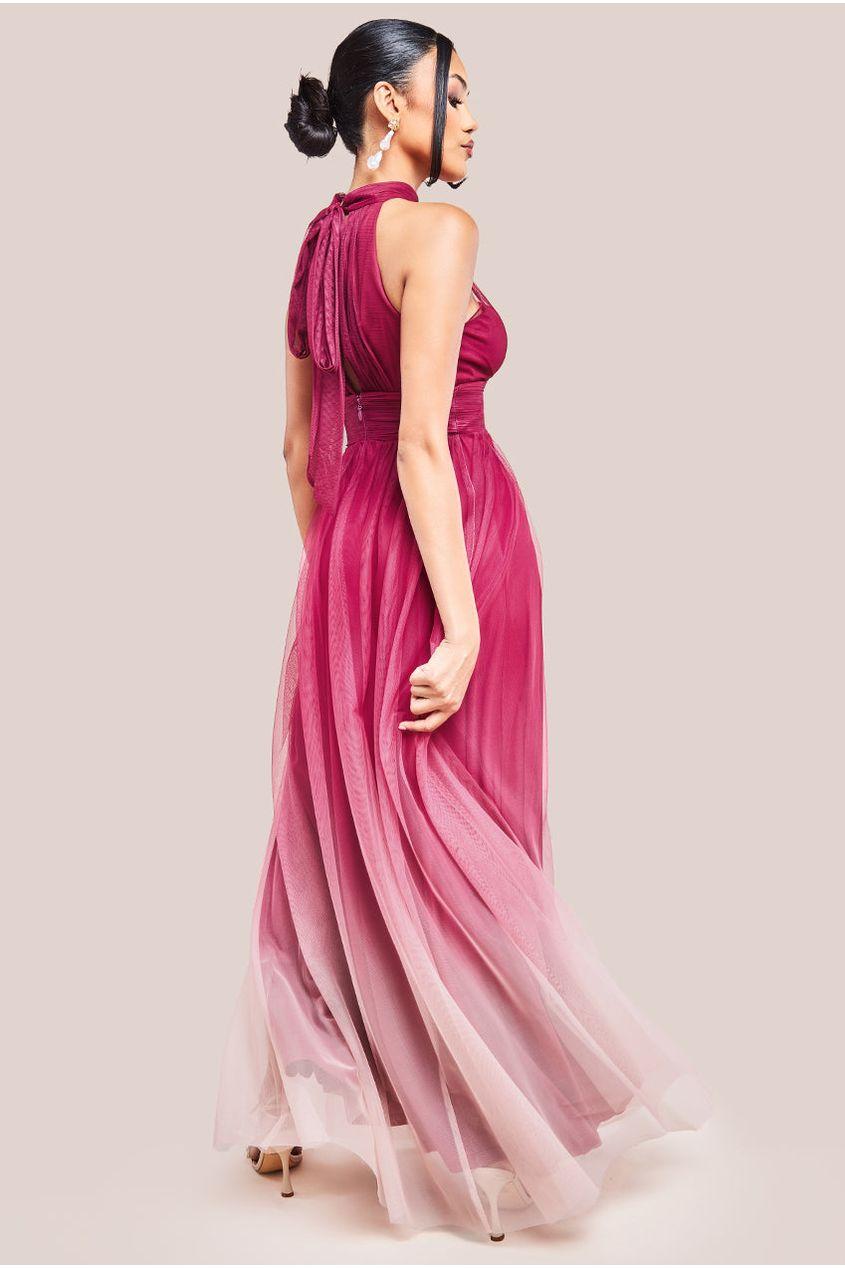 Goddiva Dobby Mesh Halter Neck Mesh Ombre Maxi Dress in Green | Lyst UK