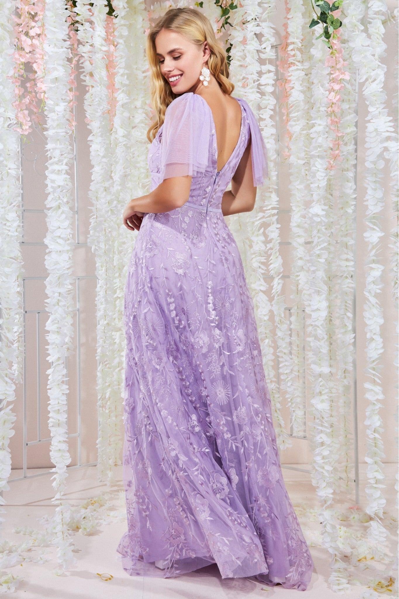 Light purple hot sale gown with sleeves