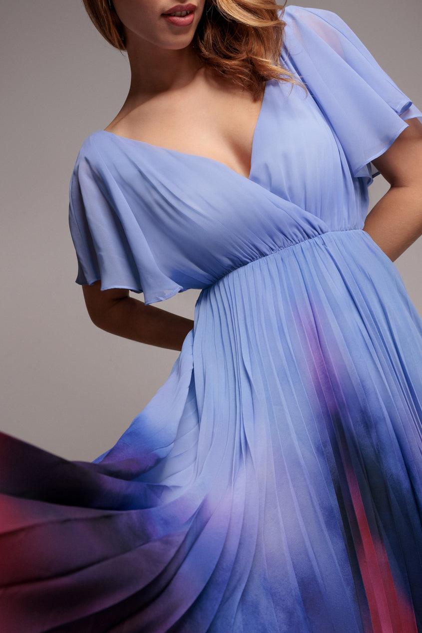 Goddiva Wavy Ombre A-Line Chiffon Maxi Dress in Blue | Lyst UK
