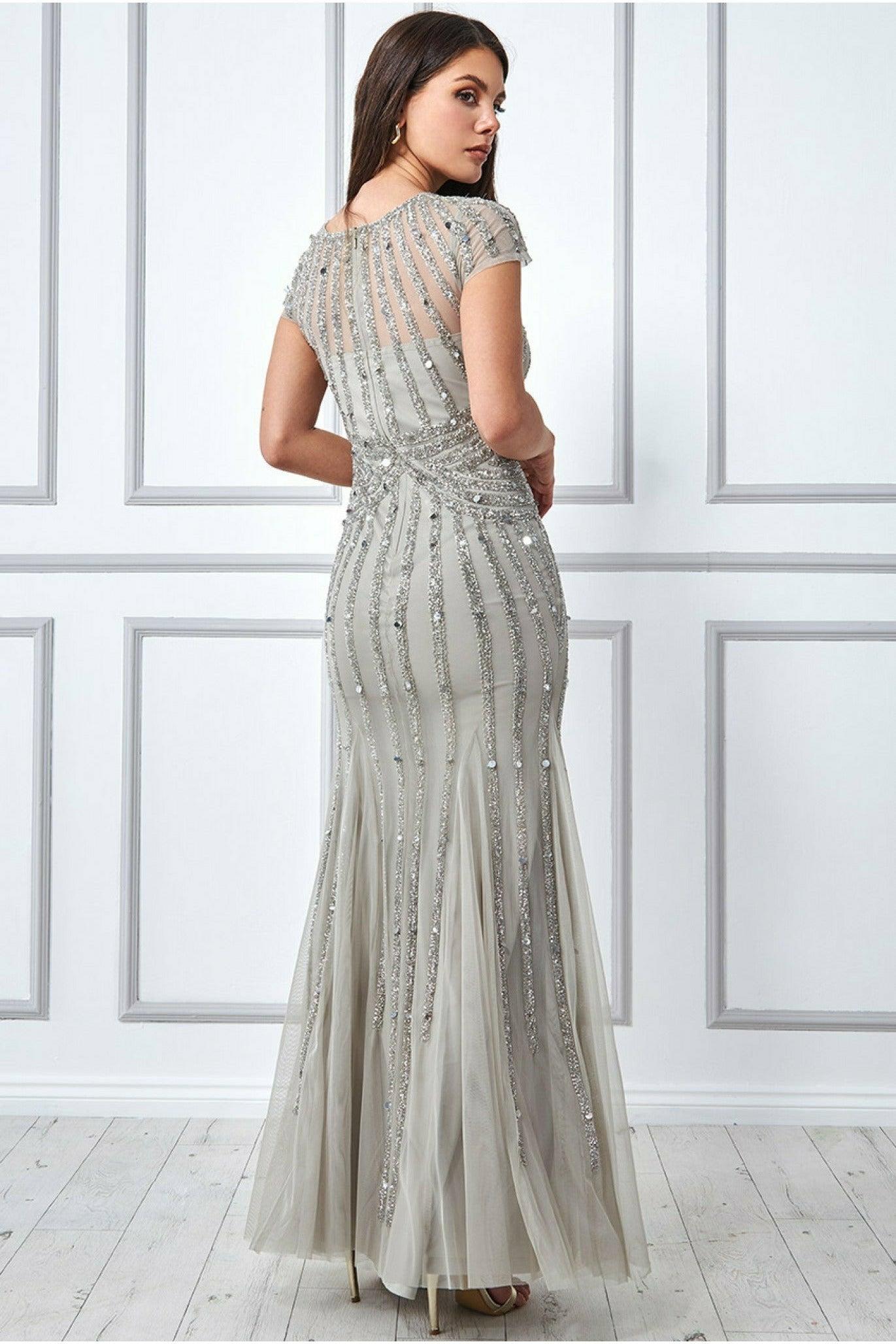 Grey chiffon embellished maxi dress cheap