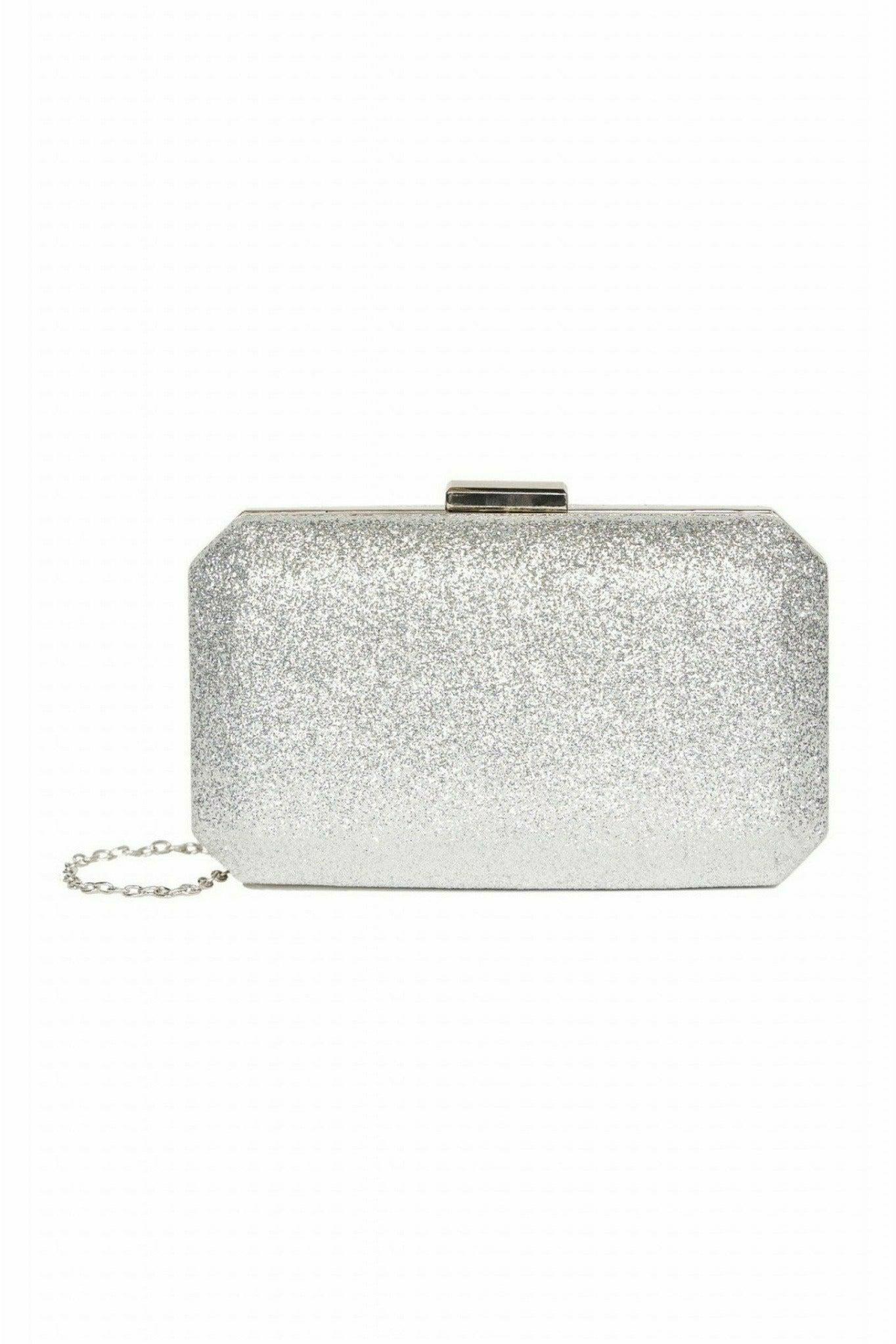 Womens Bags Clutches and evening bags Paradox London Dulcie Glitter Box Clutch Bag in Silver Metallic 