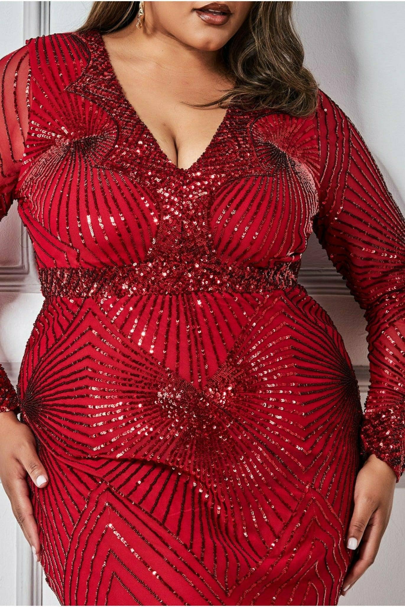 Goddiva Plus Starburst Sequin Maxi Dress in Red | Lyst