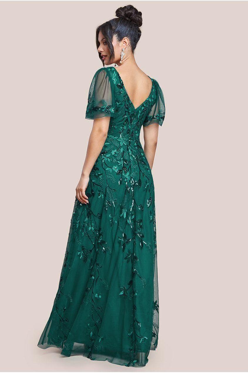goddiva flared sleeve embroidered maxi dress Flared Sleeve Embroidered Maxi Dress