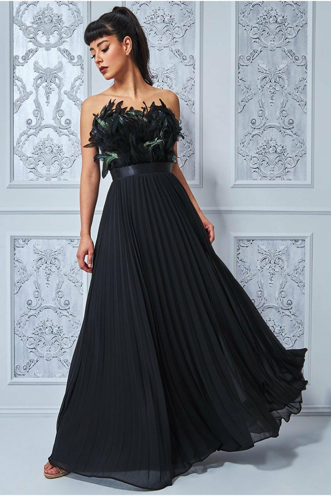 Goddiva Satin Feather Off The Shoulder 
