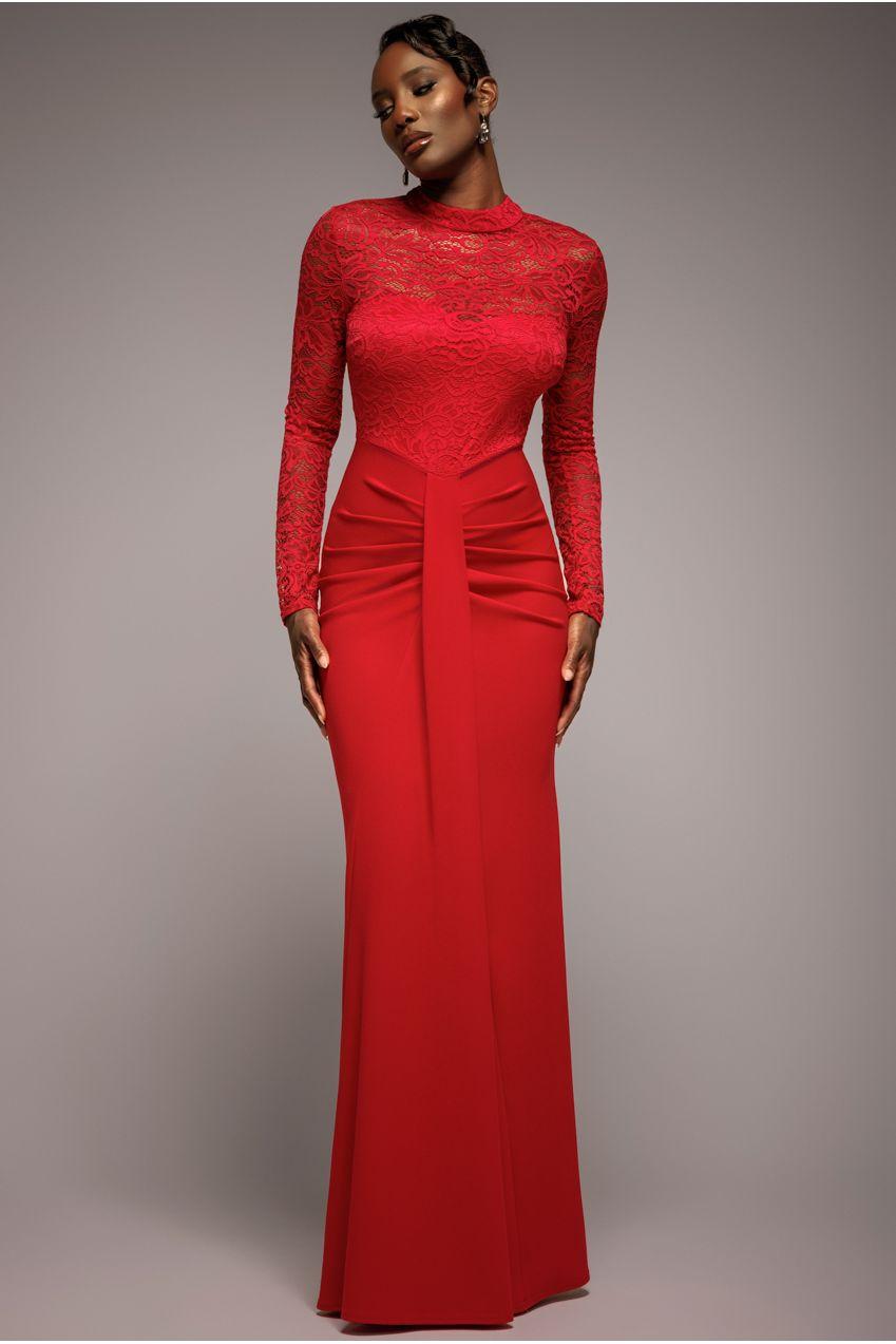 chinese dress ladies Lavinia Long Sleeve Lace Maxi Dress With Silk Oversized Bow Accent