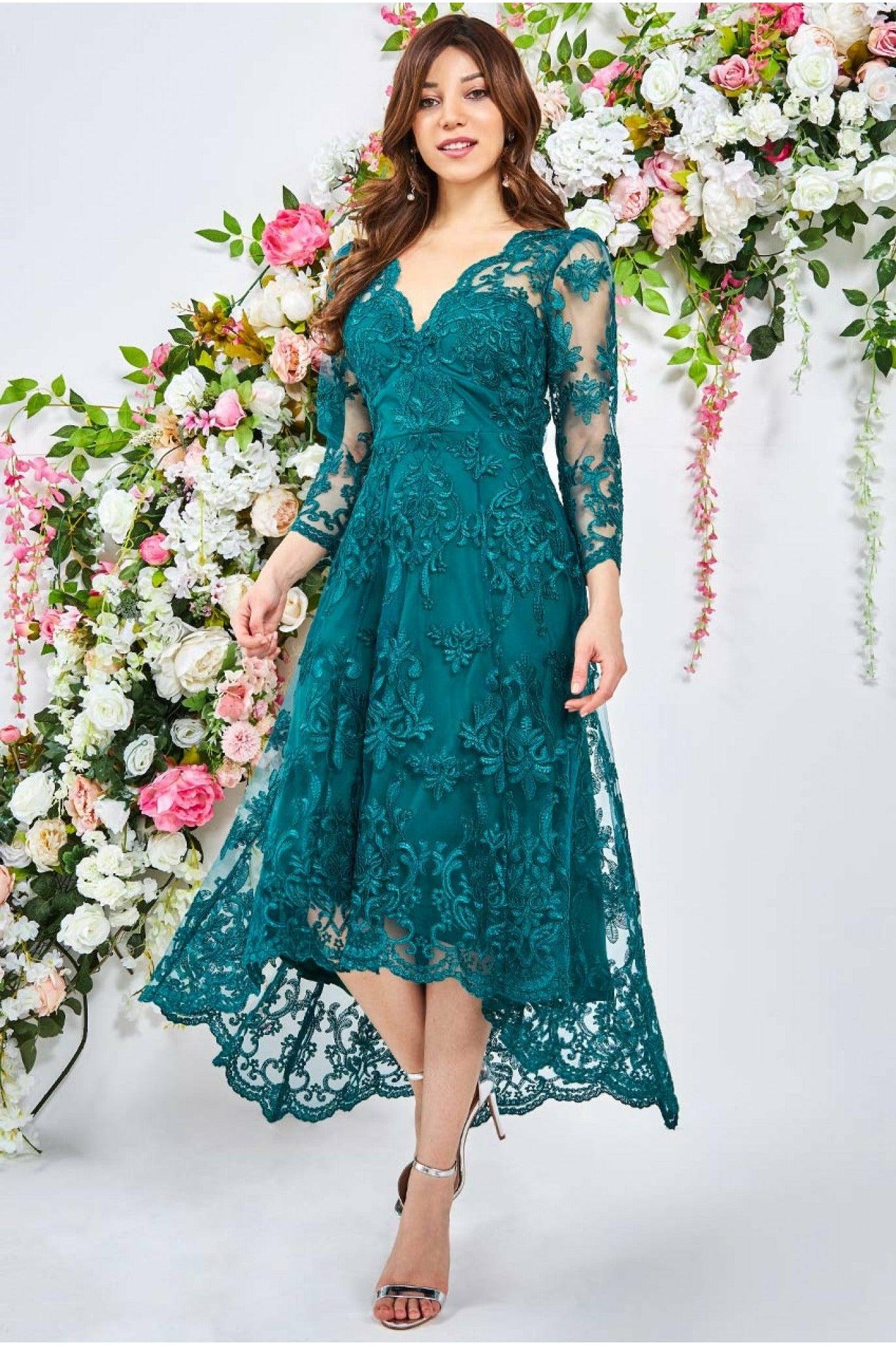 Dip Hem Dress Goddiva Lace Dress Scalloped Lace Midi Dress